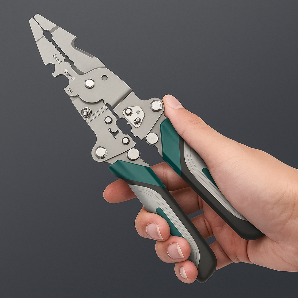 Pince multifonction électrique 3-en-1 – Coupe, Dénudage et Sertissage fils en acier carbone