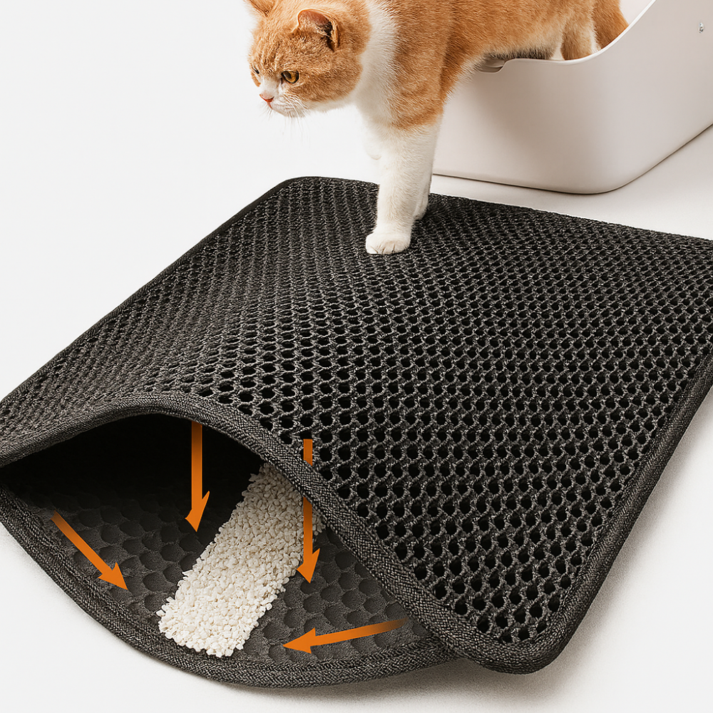 Tapis attrape-litière double couche pour chat – Anti-débordement et facile à nettoyer