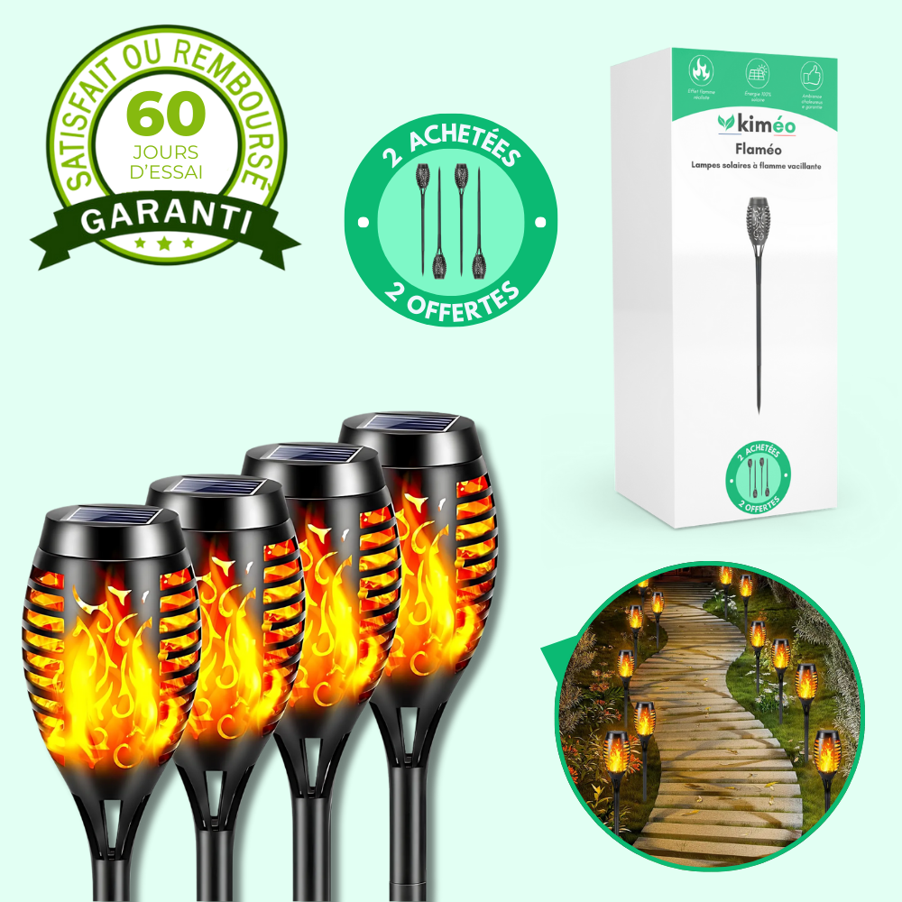 Flaméo – Lampes solaires à flamme vacillante pour jardin (Lot de 4)