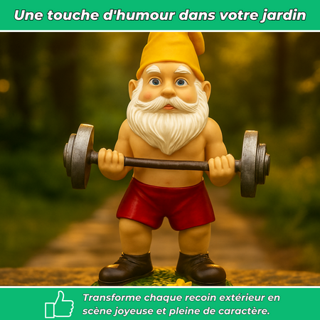 Nain de jardin avec barre de musculation en résine