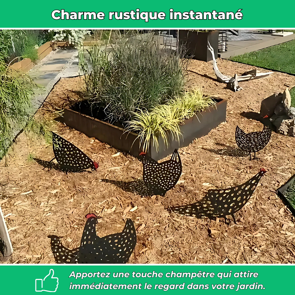 Silhouettes de poules plates – Décoration champêtre pour jardin