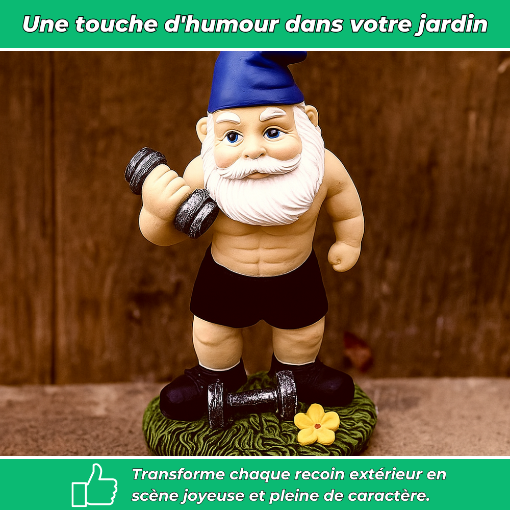 Nain de jardin sportif en résine avec haltères