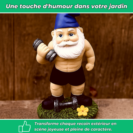 Nain de jardin sportif en résine avec haltères