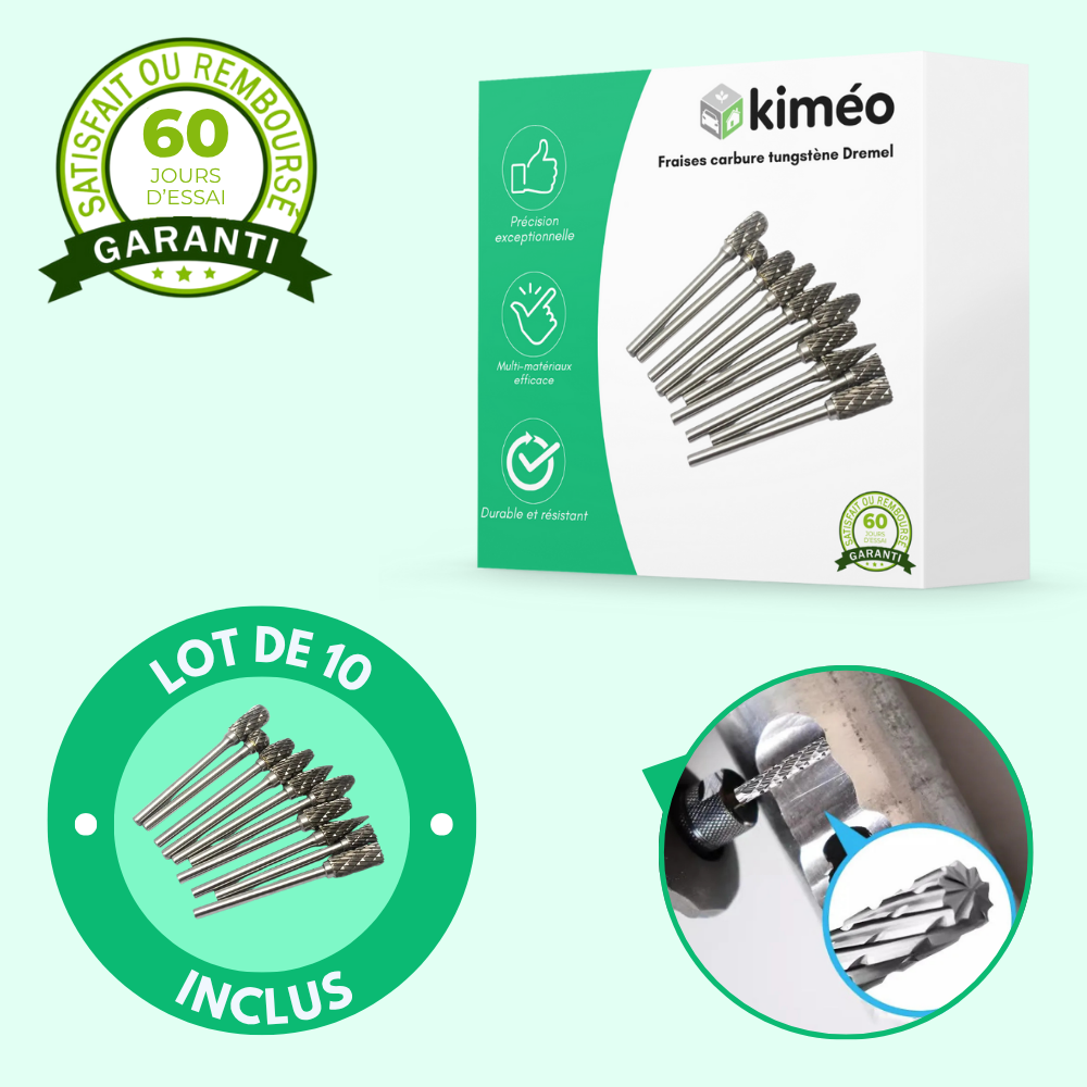 Fraises carbure tungstène Dremel – 10 pcs Meulage Bois Métal Pierre Bijoux