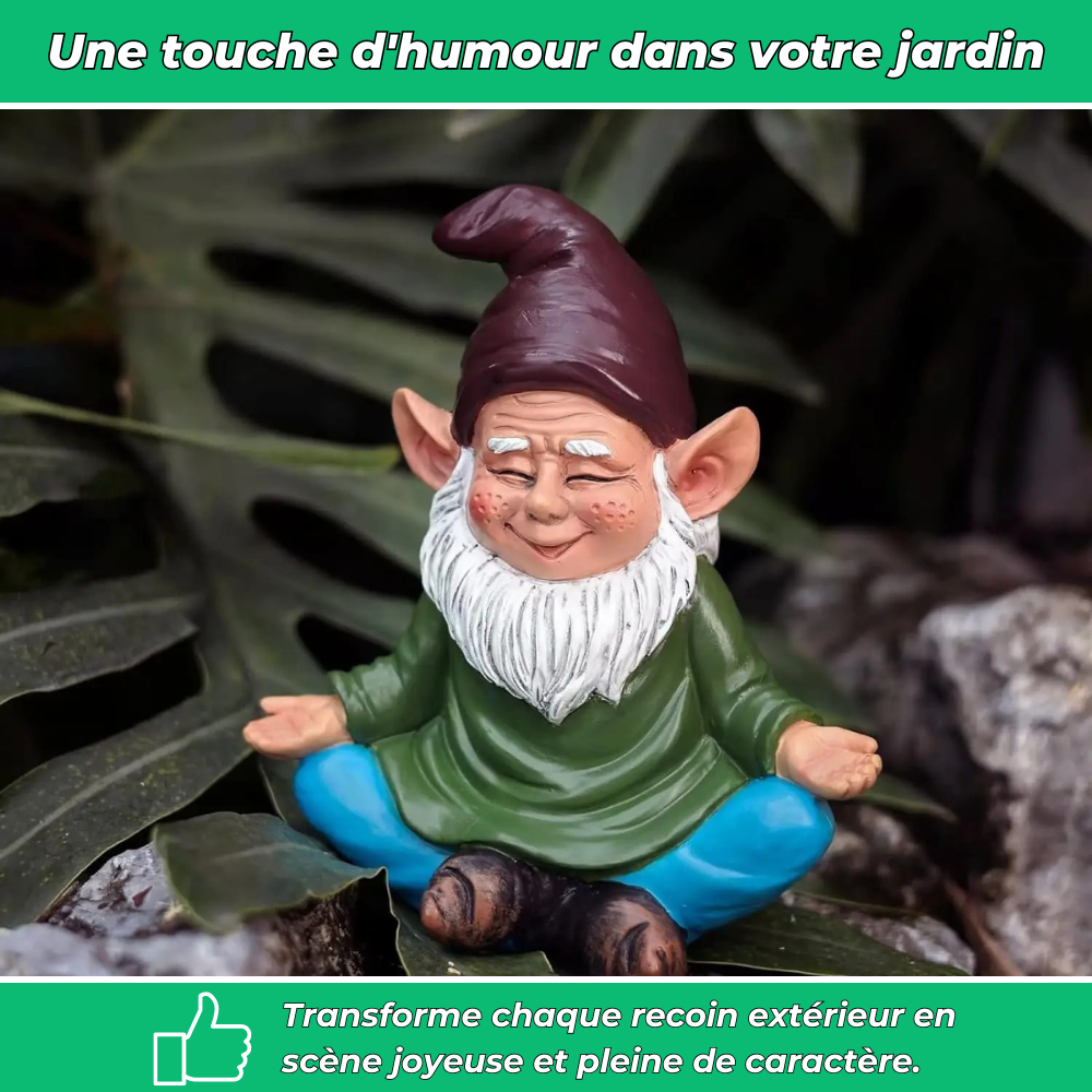 Nain de jardin souriant méditation en résine
