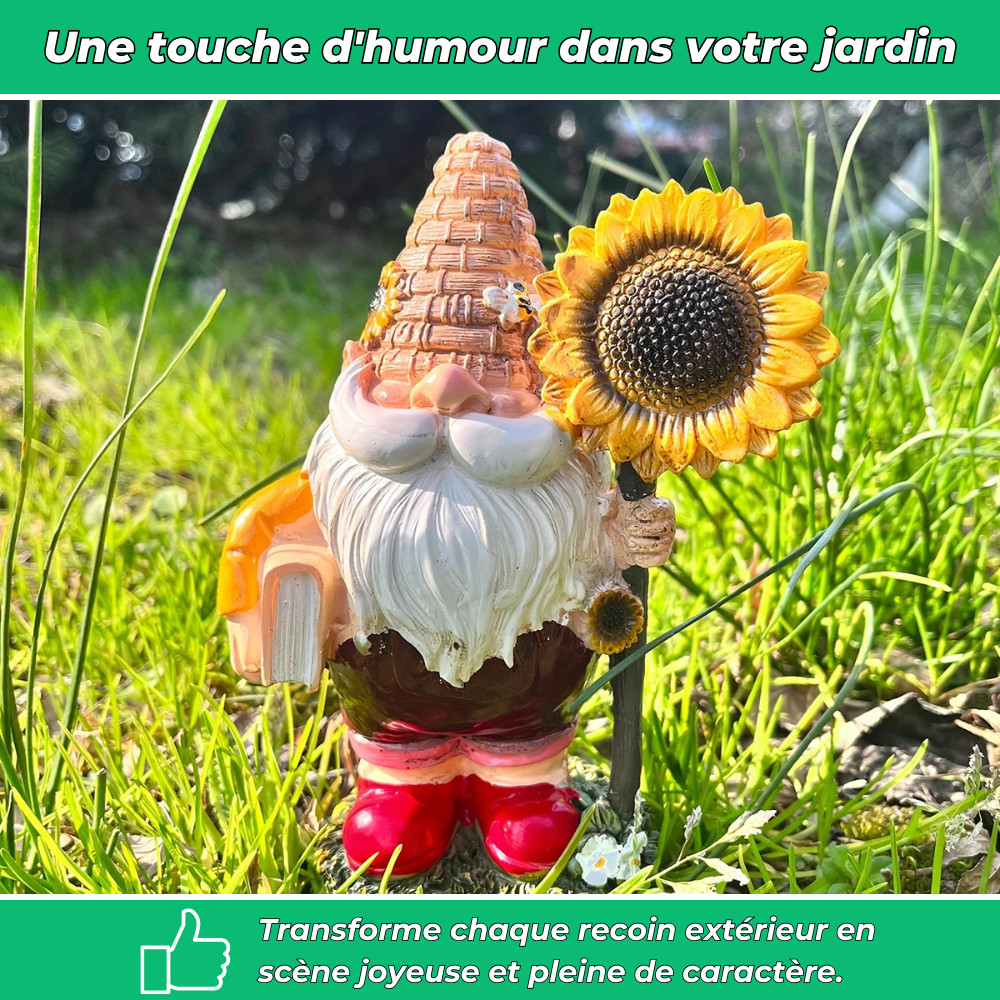 Nain de jardin avec livre et tournesol en résine
