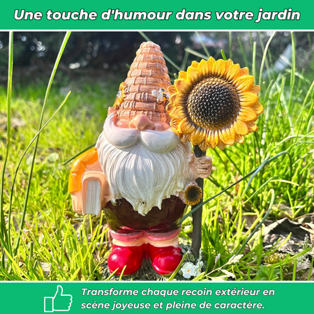 Nain de jardin avec livre et tournesol en résine