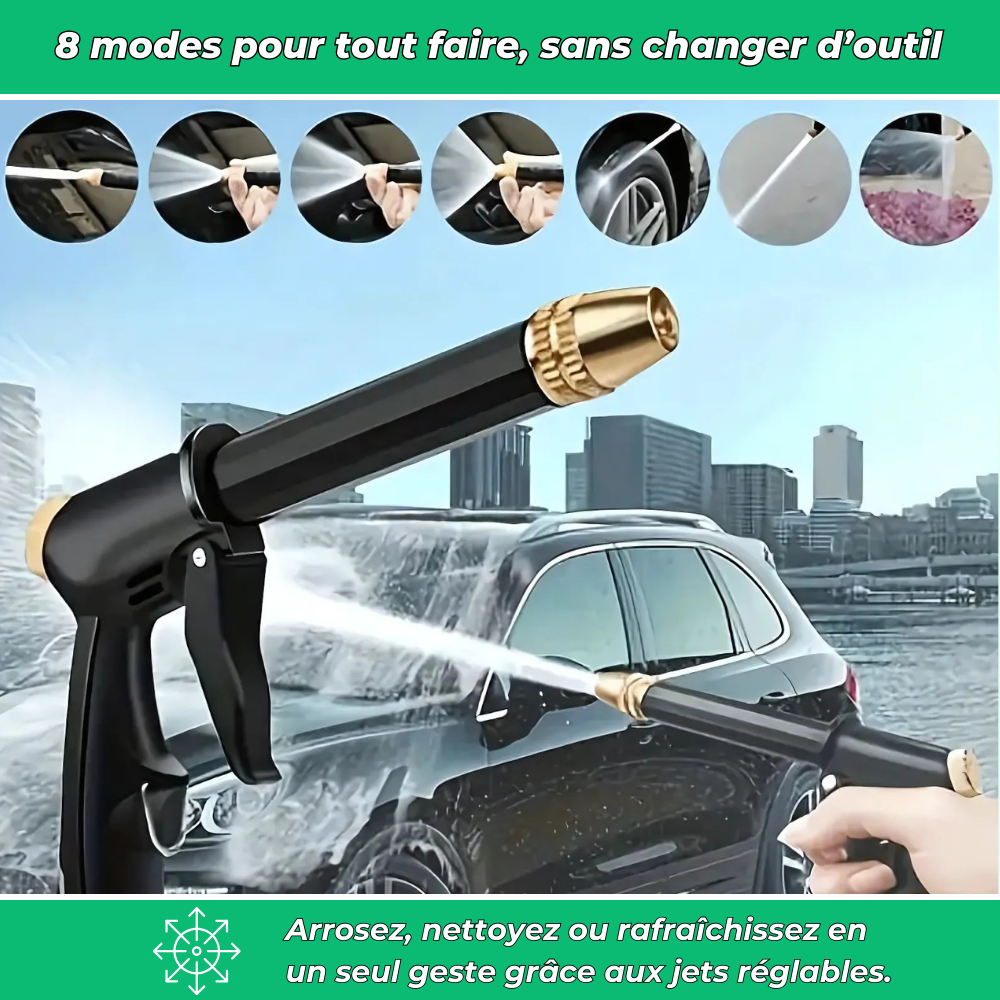 Pistolet d'Arrosage Haute Pression à 8 Jets – Arrosage Puissant pour Jardin et Nettoyage