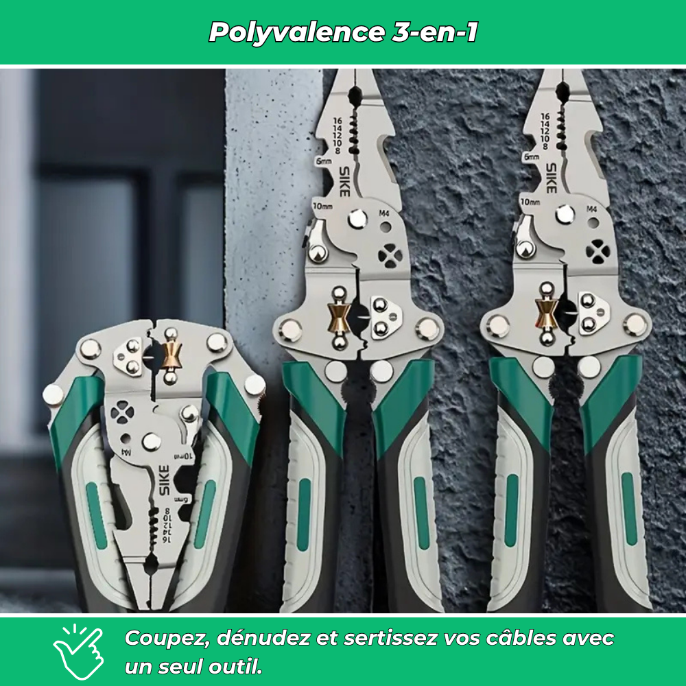 Pince multifonction électrique 3-en-1 – Coupe, Dénudage et Sertissage fils en acier carbone