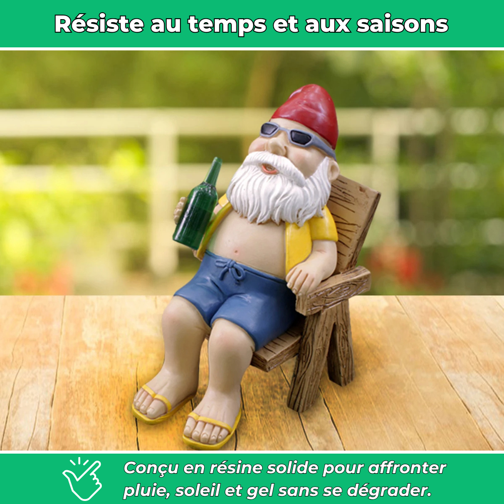Nain de jardin assis détendu décoratif en résine