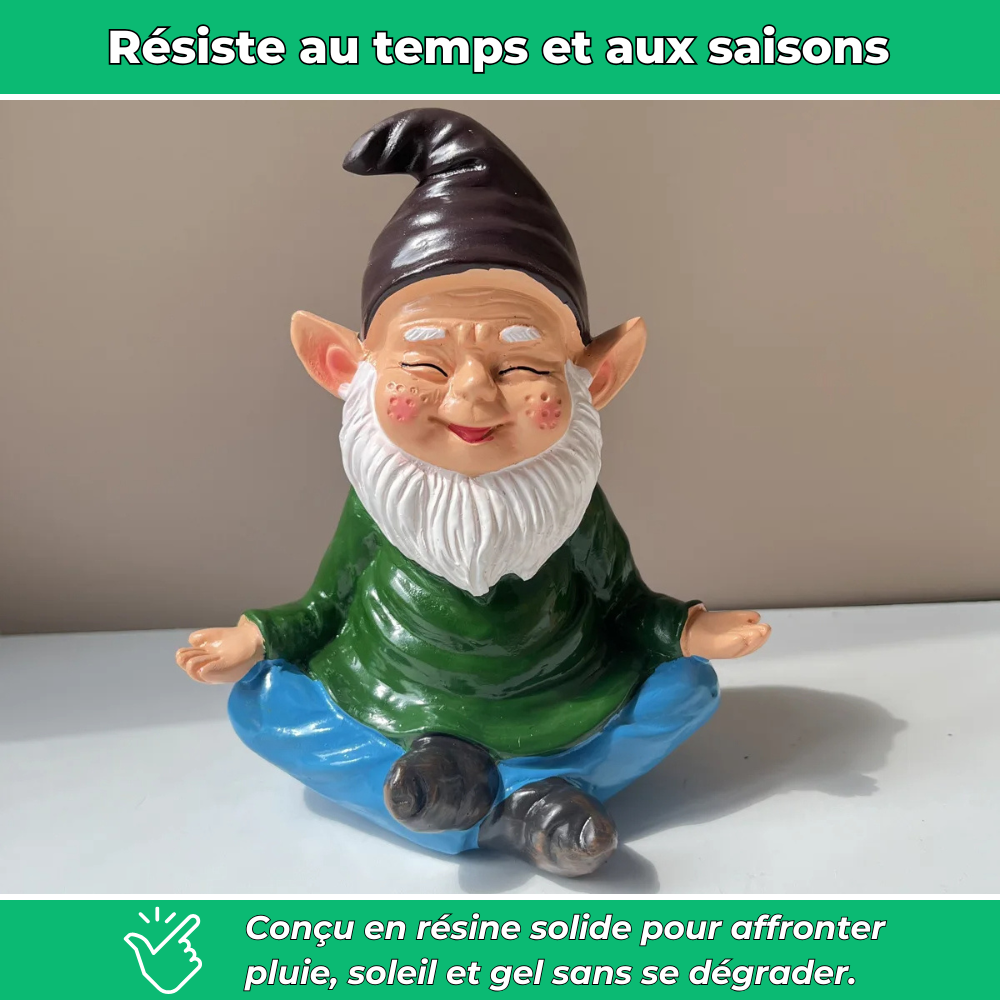 Nain de jardin souriant méditation en résine