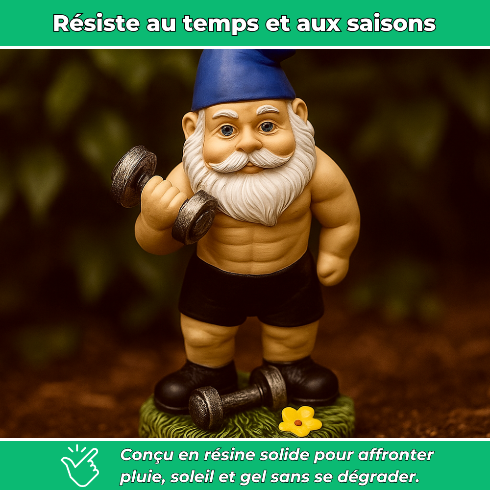 Nain de jardin sportif en résine avec haltères
