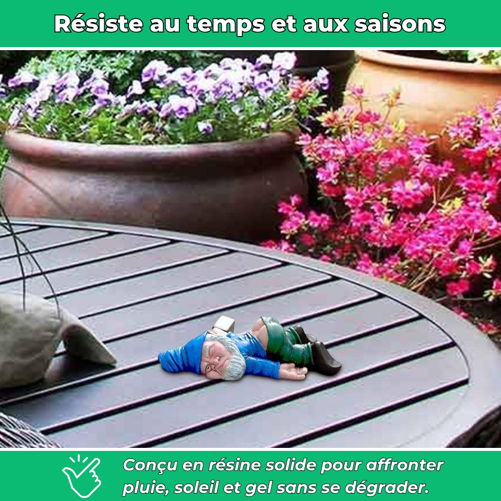 Nain de jardin allongé drôle en résine
