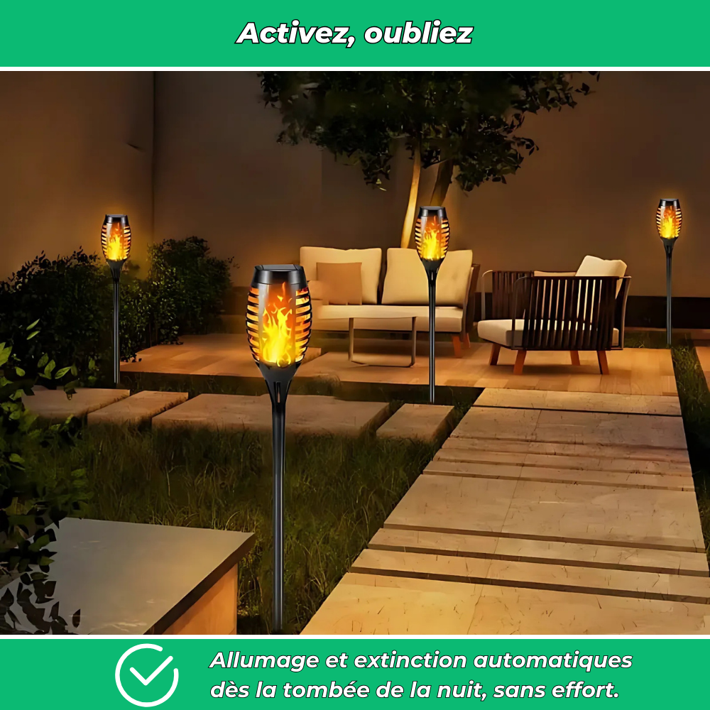 Flaméo – Lampes solaires à flamme vacillante pour jardin (Lot de 4)