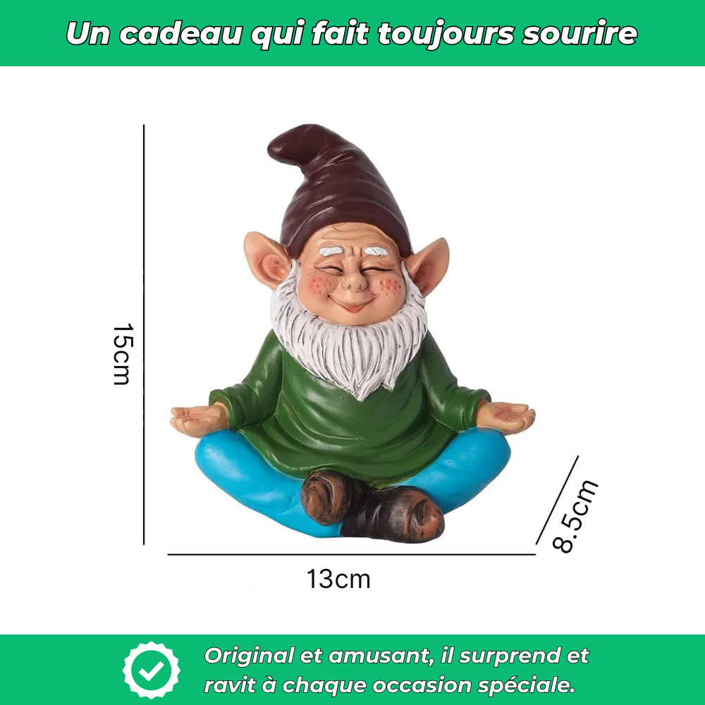 Nain de jardin souriant méditation en résine