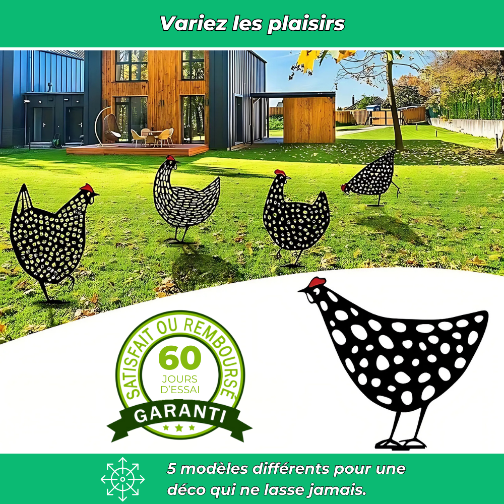 Silhouettes de poules plates – Décoration champêtre pour jardin