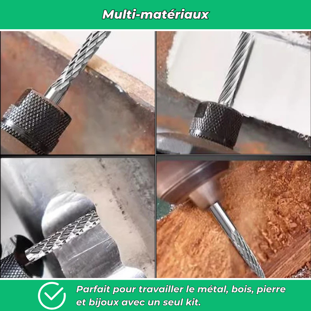Fraises carbure tungstène Dremel – 10 pcs Meulage Bois Métal Pierre Bijoux
