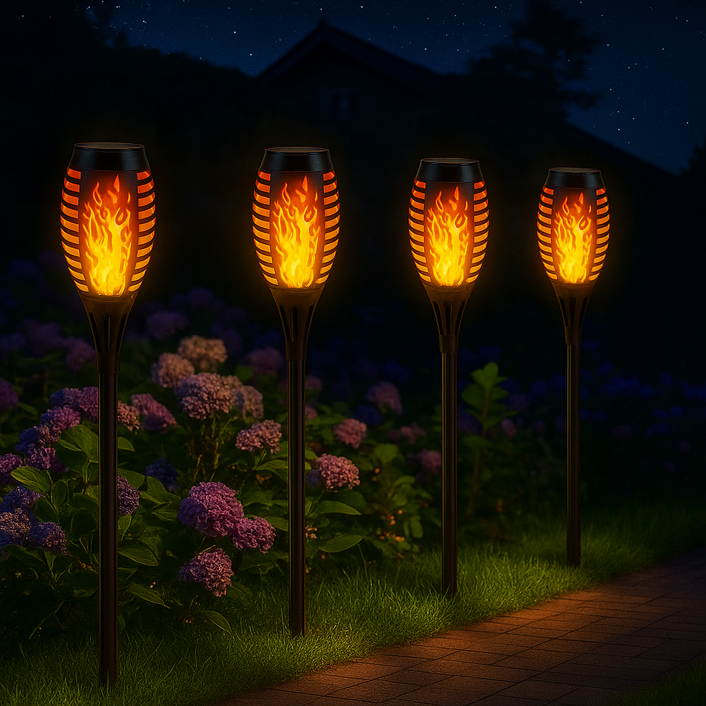 Flaméo – Lampes solaires à flamme vacillante pour jardin (Lot de 4)