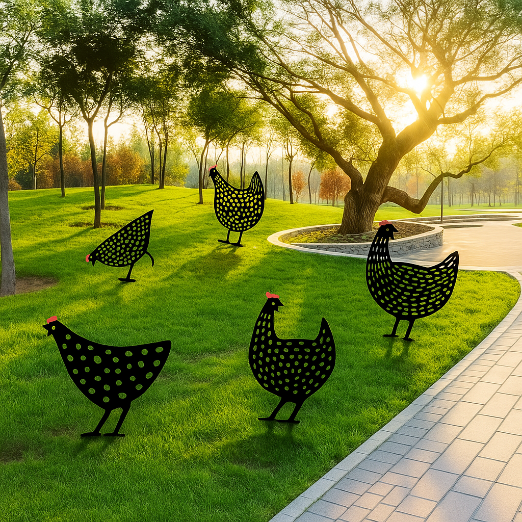 Silhouettes de poules plates – Décoration champêtre pour jardin