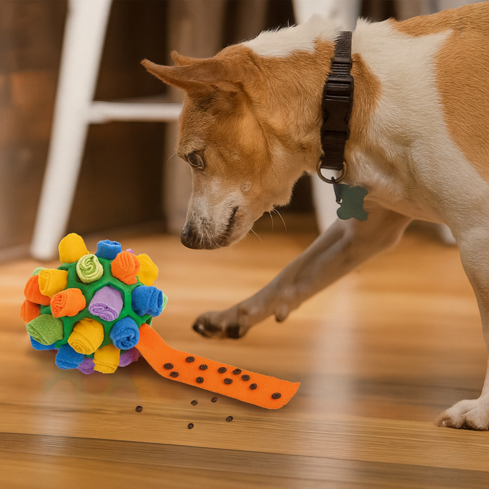 Balle distributrice de friandises pour chien – Jouet interactif et éducatif
