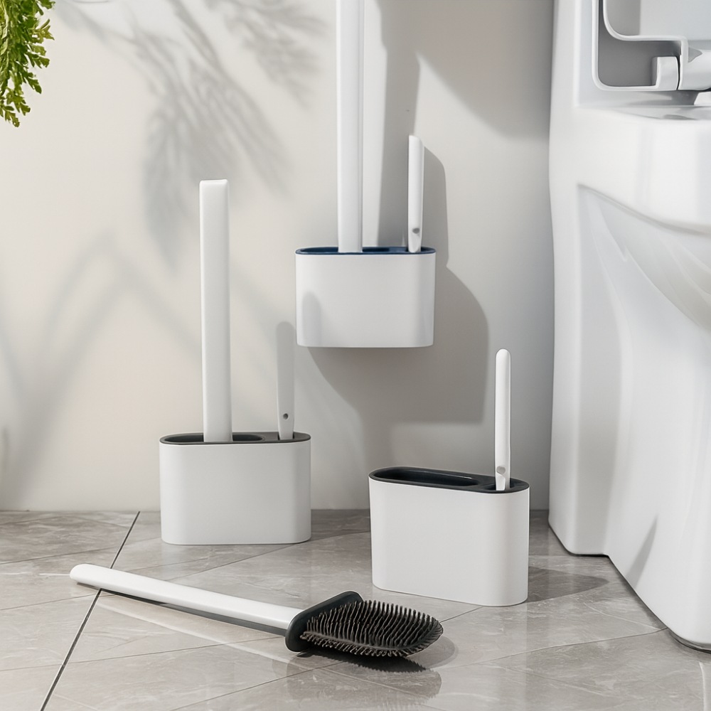 Brosse WC murale en silicone – Lot de 2 avec support