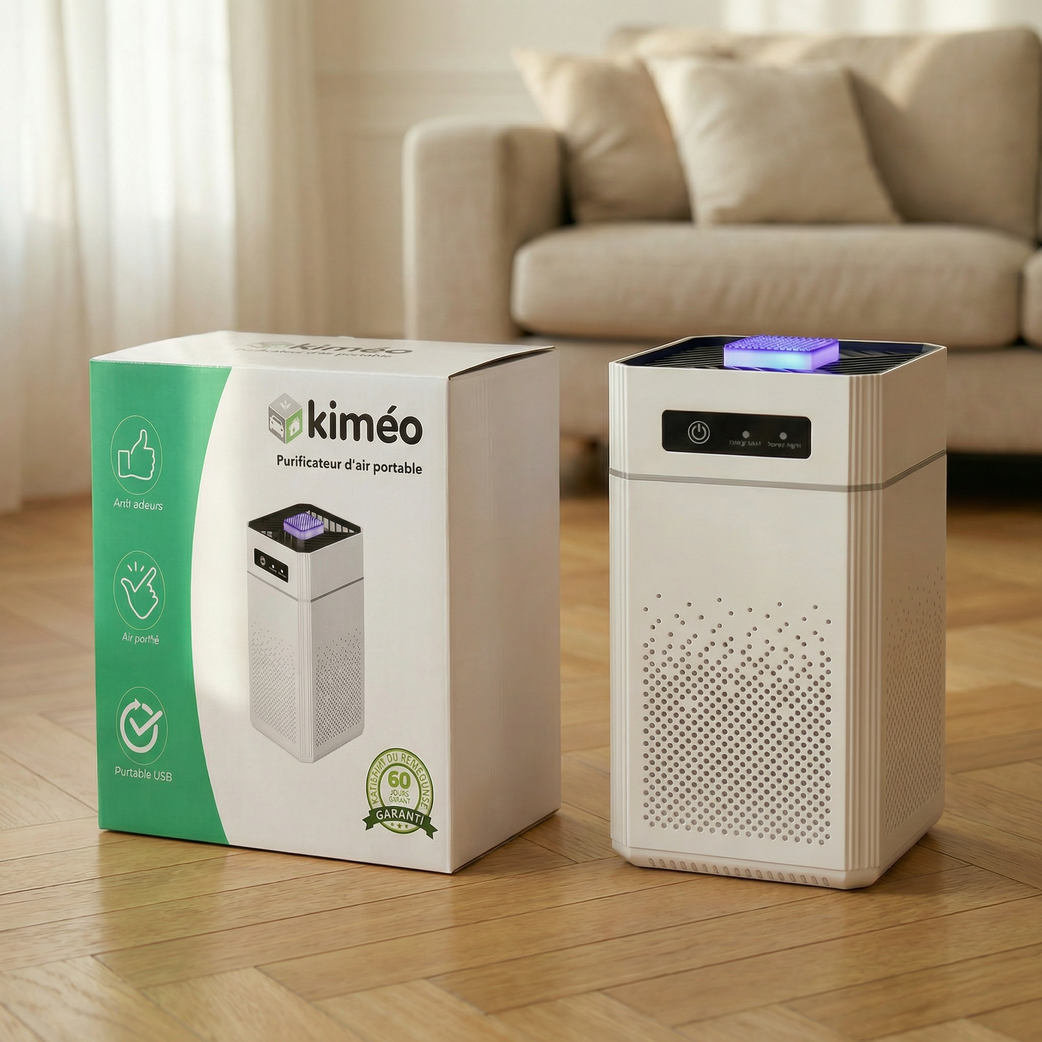 Purificateur d’air portable rechargeable avec filtre remplaçable ioniseur anti odeurs