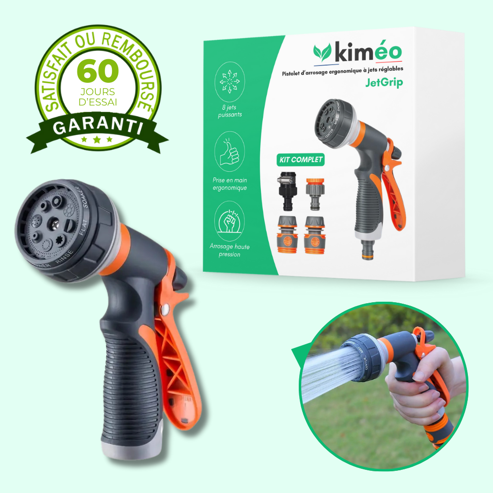 JetGrip Pistolet d'Arrosage Ergonomique à Jets Réglables – Pour Jardin et Arrosage Précis