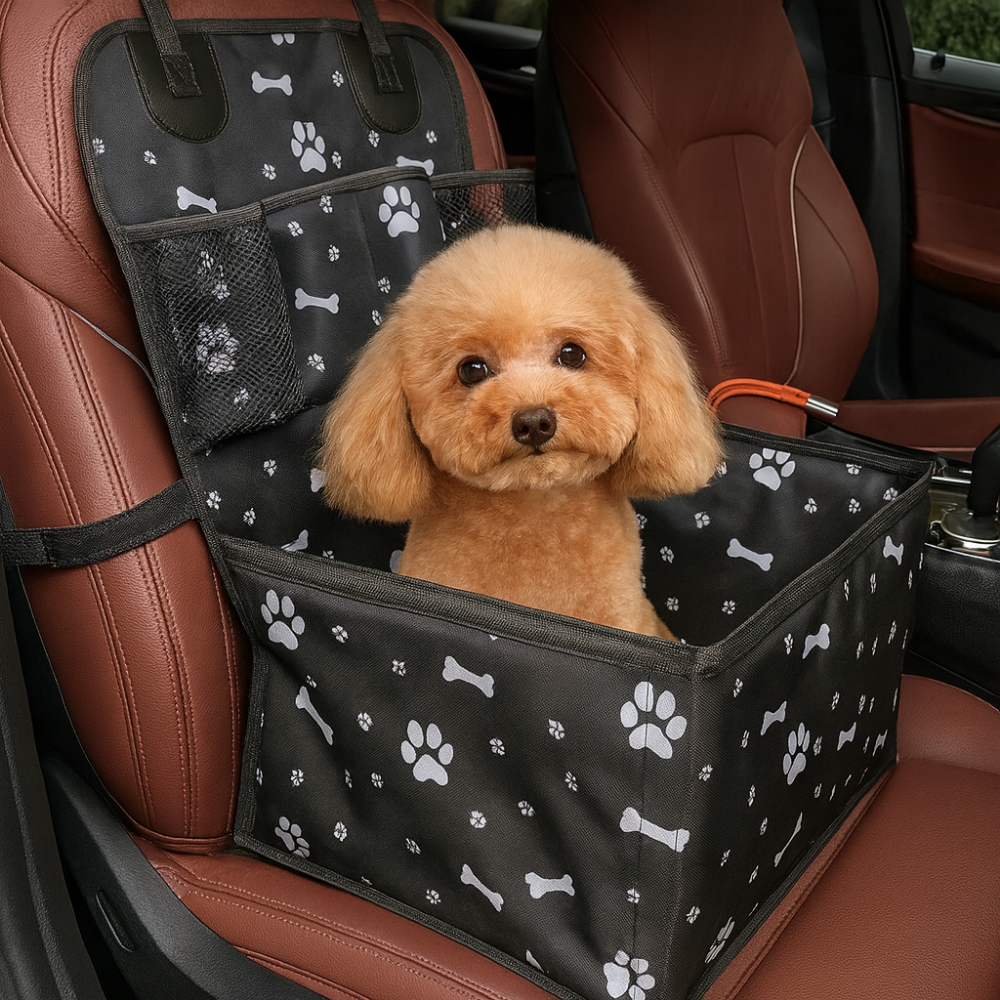 Panier de voiture pour chien – Siège avant avec tapis anti-rayures, poches latérales et housse de ceinture de sécurité