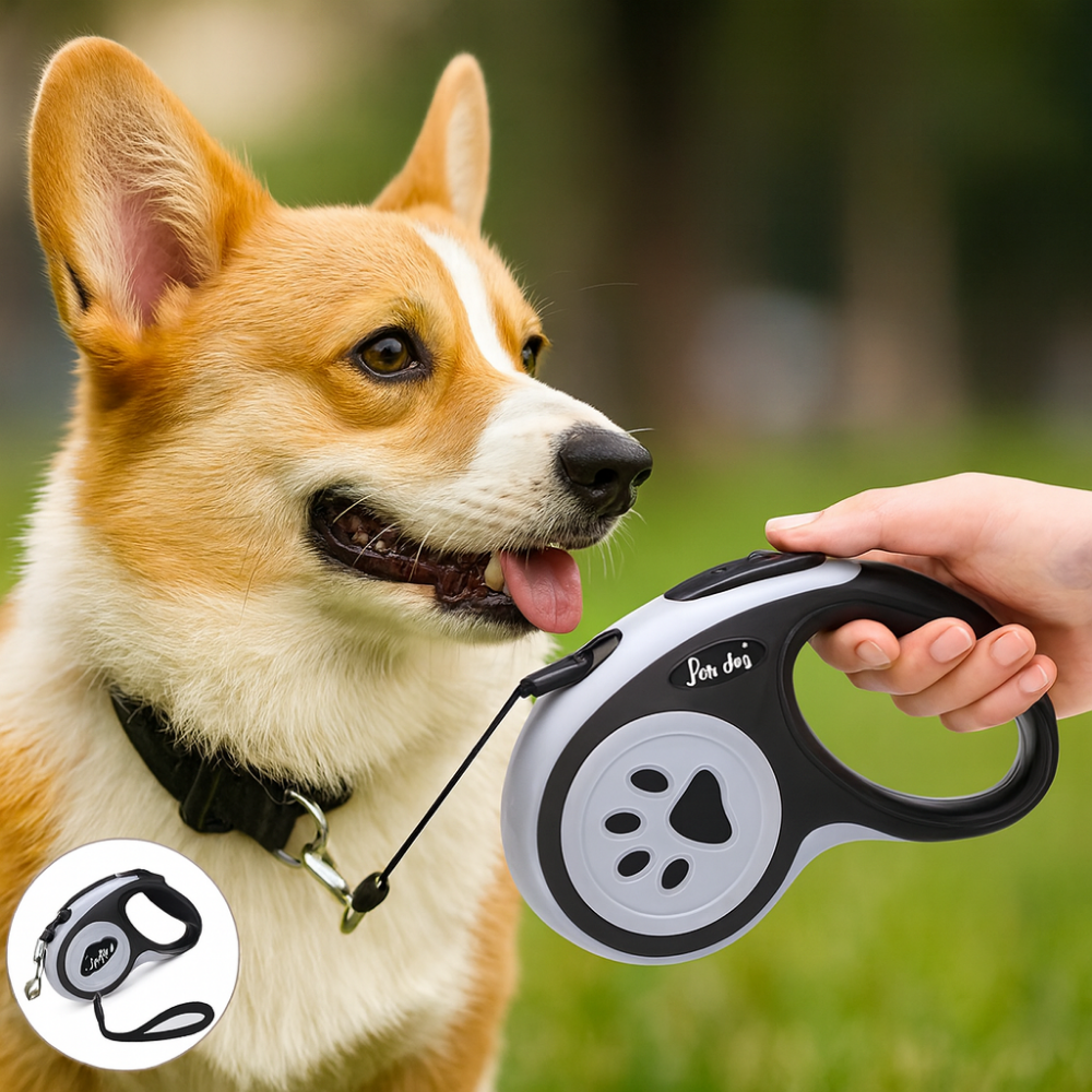 Laisse rétractable pour chien – Nylon durable avec frein à un bouton, idéale petits et moyens chiens