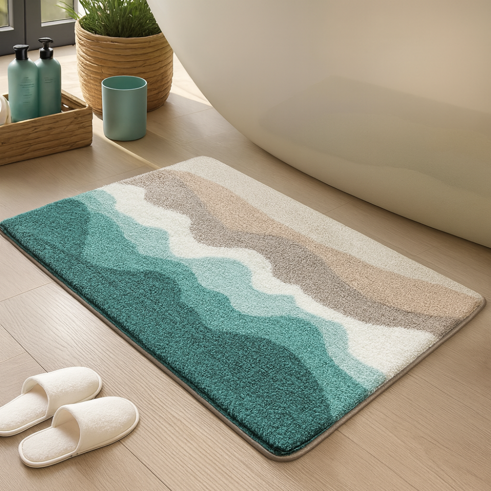Tapis de bain antidérapant absorbant ultra doux motif plage
