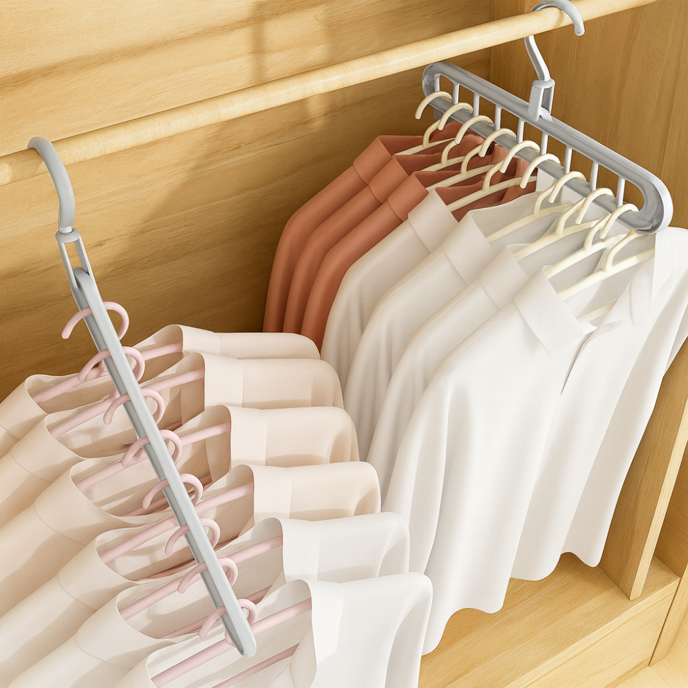 OrgaPlus Lot de 3 Cintres Pliables 9 Trous – Organisateur Gain de Place pour Dressing, Chambre et Placard