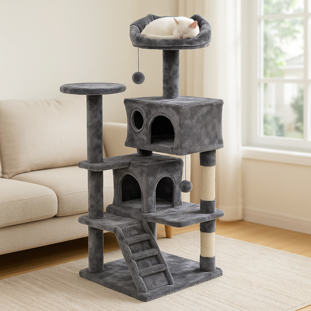 Arbre à Chat Multi-Niveaux avec Griffoir et Plateformes – Maison de Jeu pour Chats
