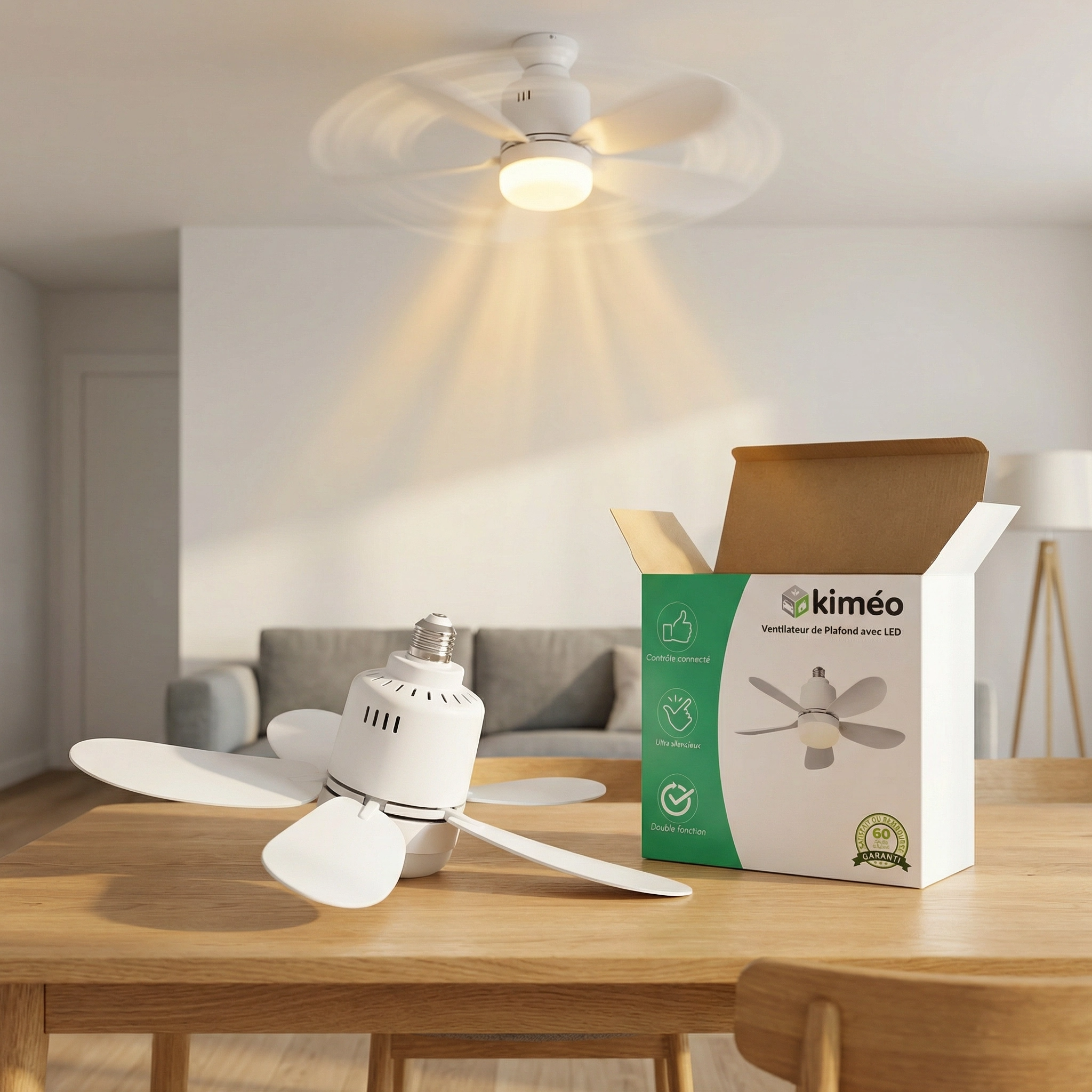 Ventilateur de Plafond avec LED Silencieux & Connecté | Ventilateur Plafonnier 5 Pales avec Télécommande