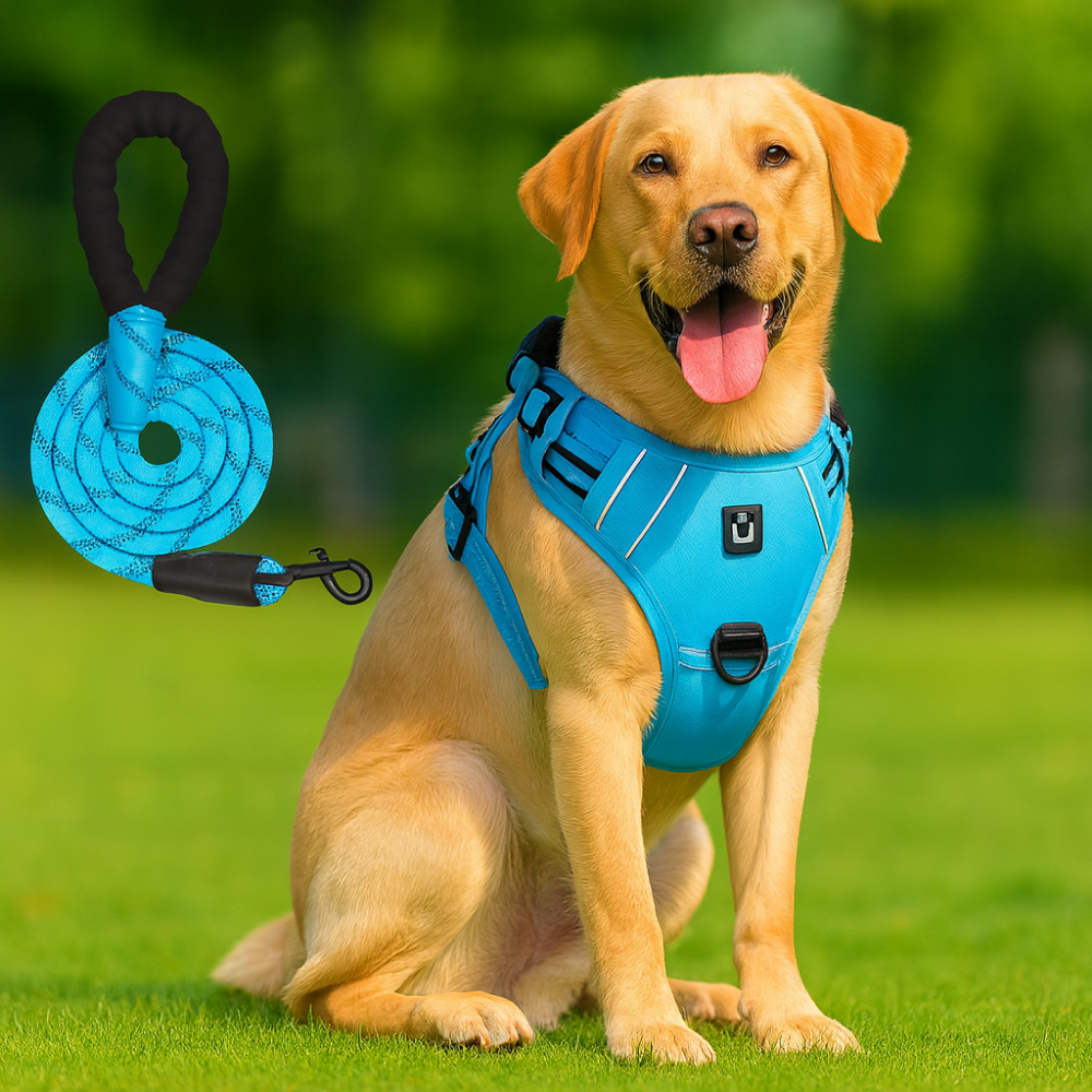Harnais chien anti-fuite réglable + laisse 1,5 m réfléchissante