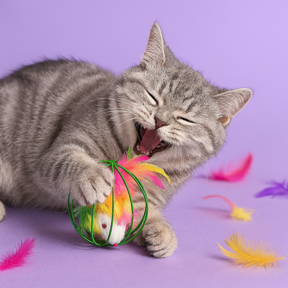 Balle cage interactive avec souris pour chat