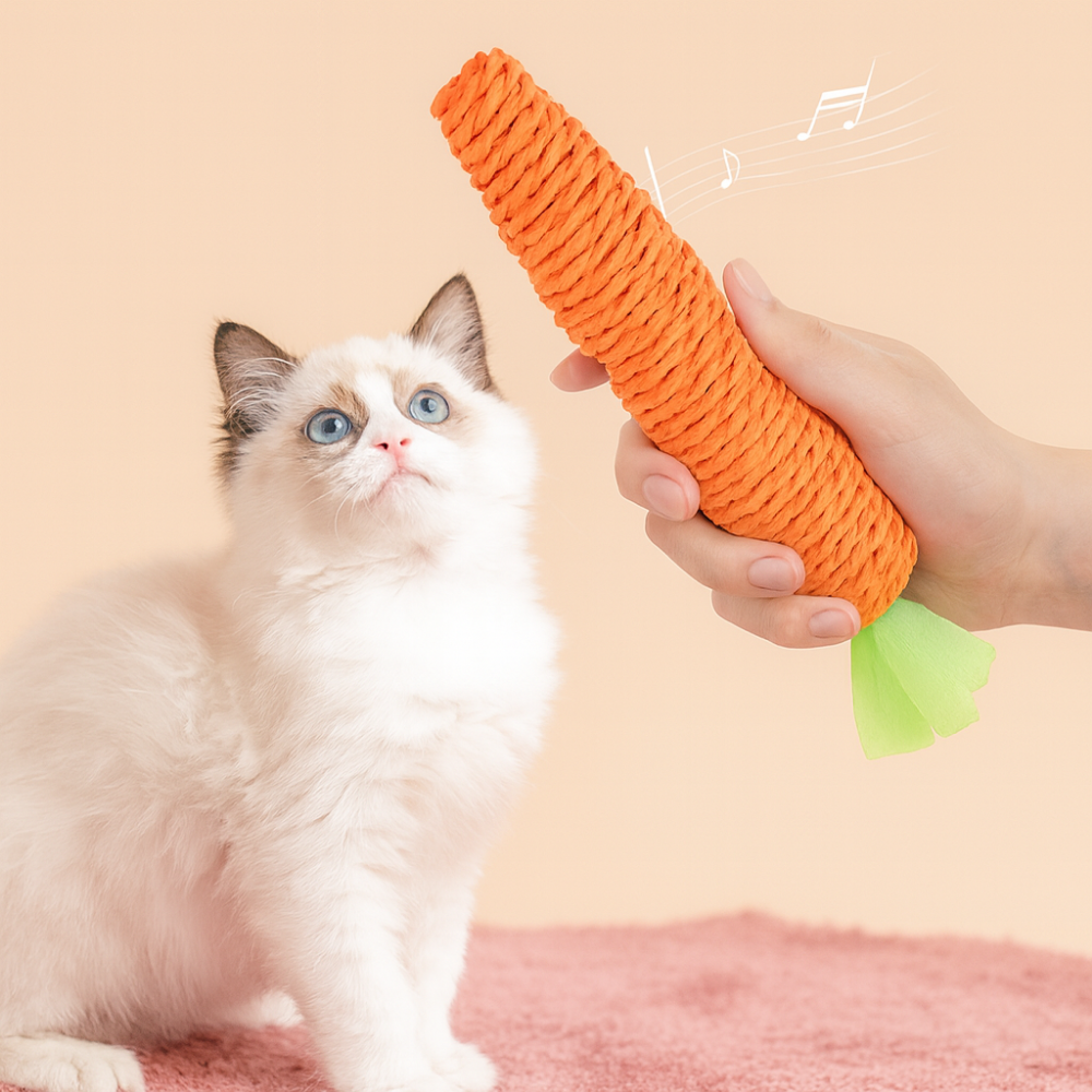 Lot de 2 jouets carotte pour chat – interactifs avec cloche intégrée