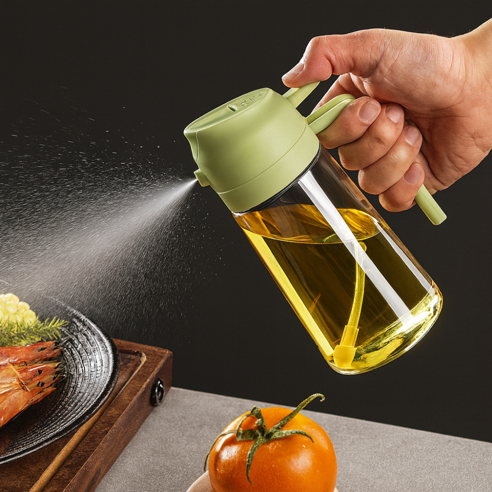 Vaporisateur d’huile d’olive 2-en-1 – spray et verseur pratique pour cuisson, salade et barbecue
