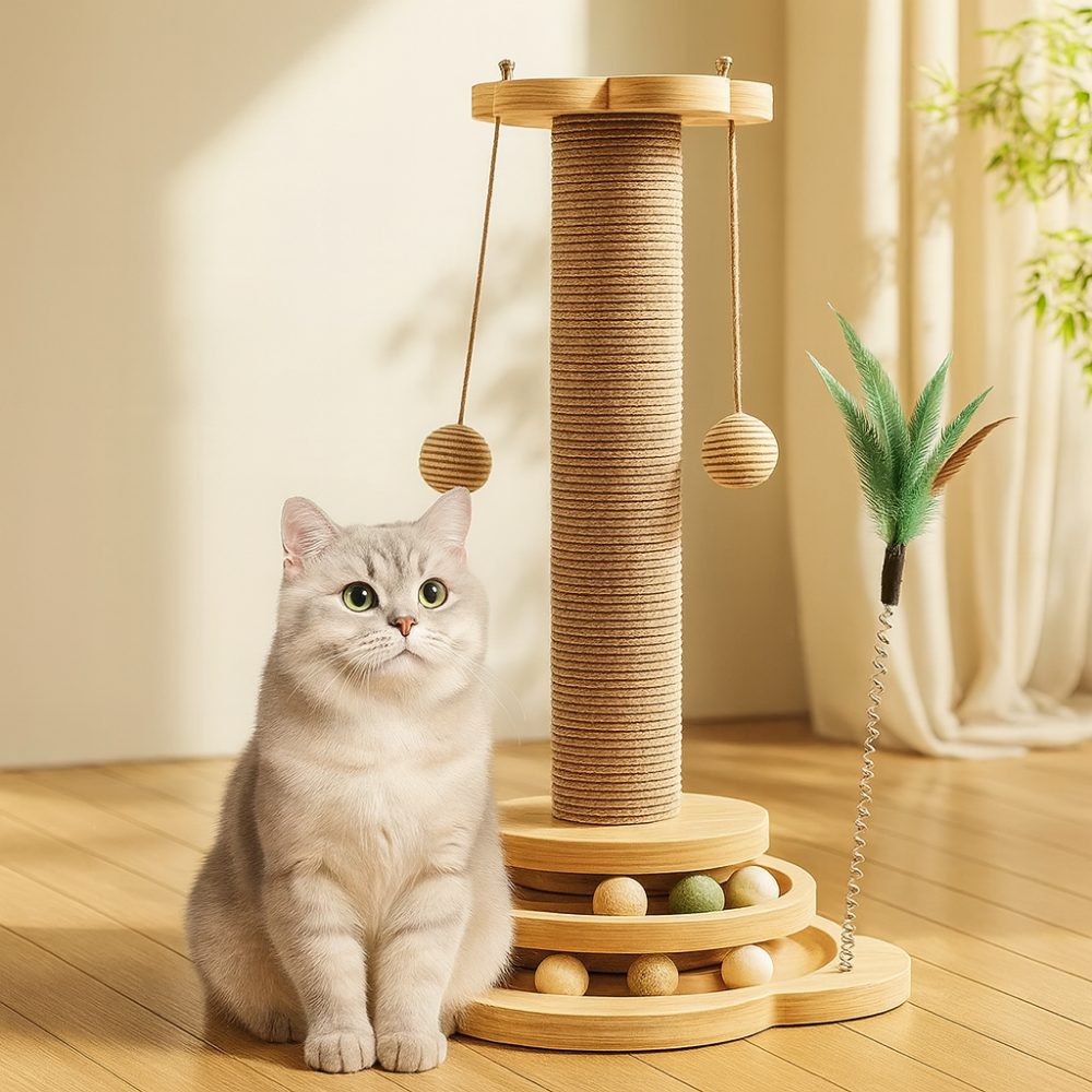 Griffoir Interactif Multifonction pour Chats – Jouet, Grattoir et Antistress