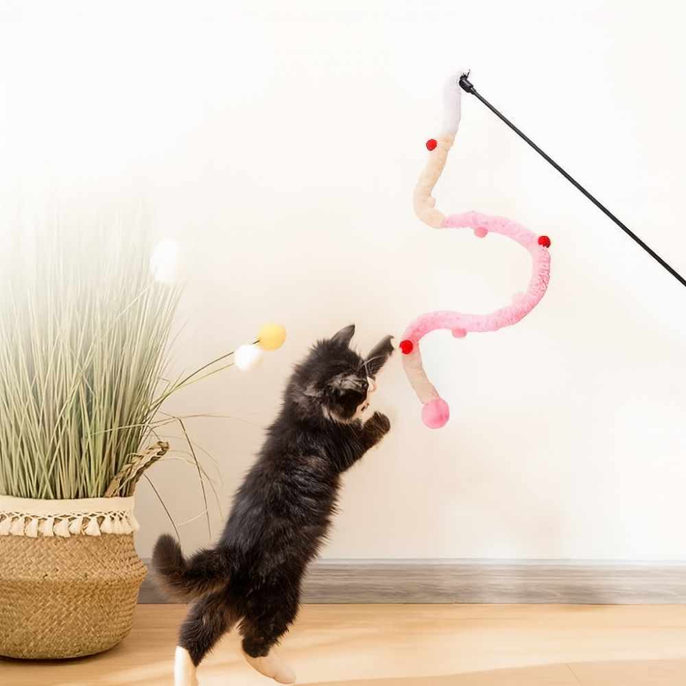 Jouet en peluche pour chat avec tige flexible