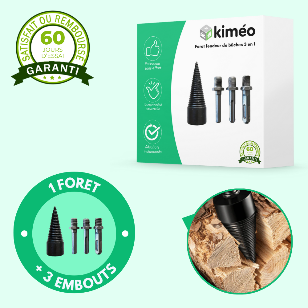 Foret fendeur de bois et de bûches pour visseuse perceuse | Cône fendeur en titane