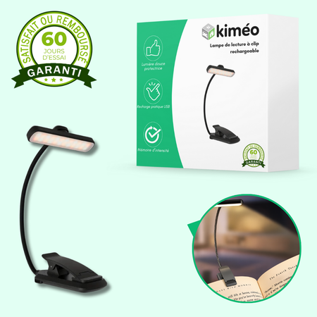 Lampe de lecture à clip rechargeable USB avec lumière douce et fonction mémoire