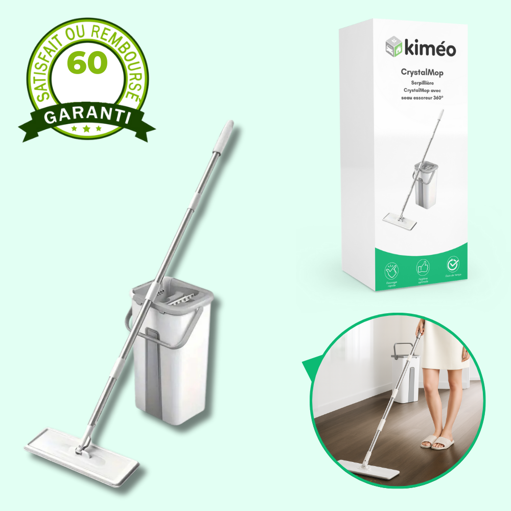CrystalMop – Serpillière avec seau essoreur 360° pour sols humides et secs