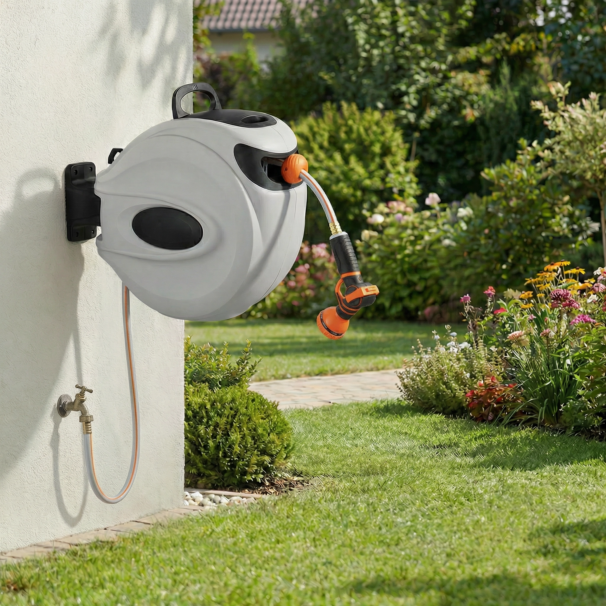 Enrouleur Tuyau Arrosage Automatique 20/35m – Dévidoir tuyau d’arrosage mural rétractable pivotant jardin