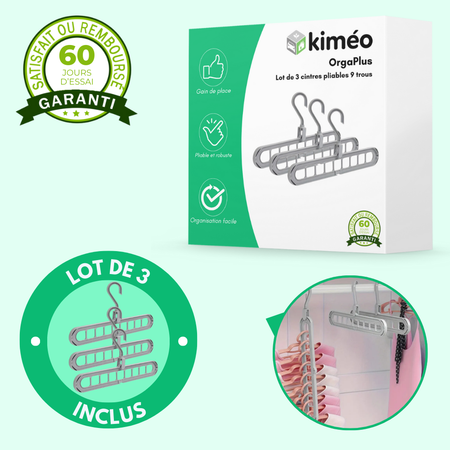 OrgaPlus Lot de 3 Cintres Pliables 9 Trous – Organisateur Gain de Place pour Dressing, Chambre et Placard