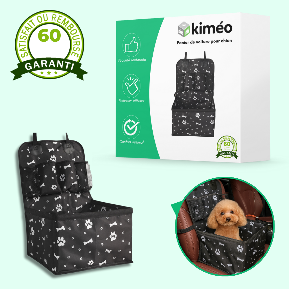 Panier de voiture pour chien – Siège avant avec tapis anti-rayures, poches latérales et housse de ceinture de sécurité