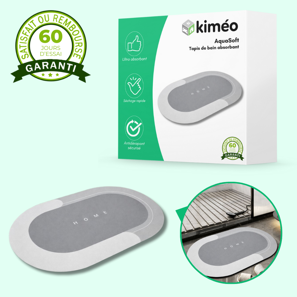 AquaSoft | Tapis de bain ultra-absorbant séchage rapide antidérapant | 40x60 cm