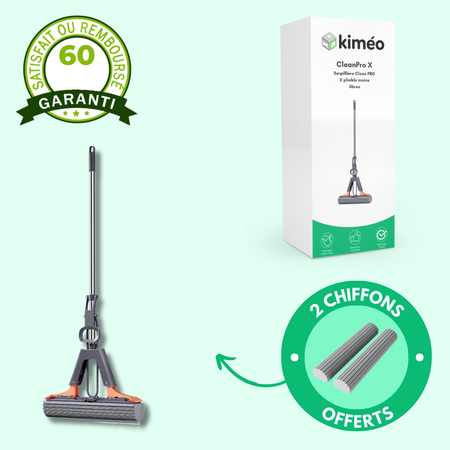 Clean PRO X – Serpillière pliable mains libres à haute absorption pour sols secs et humides