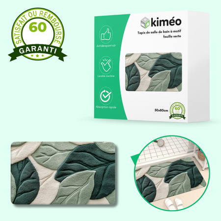 Tapis salle de bain feuille verte – Antidérapant et lavable