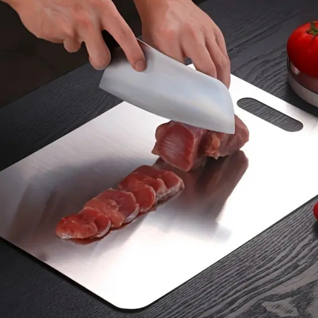 Planche à découper en acier inoxydable double-face – Durable et hygiénique pour fruits, légumes et viandes
