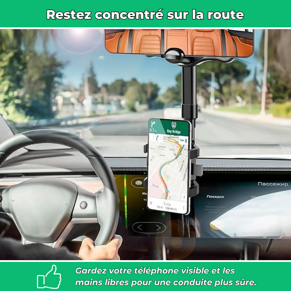 Support Téléphone Voiture VisionGrip 360° - Compatible Smartphones 4 à 7 Pouces Et GPS - Fixation Tableau De Bord, Rotation 360° - Noir